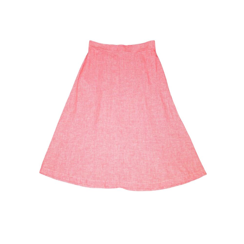 Linen Blend Gingham Midi Skirt Large Coral Micro Check Preppy Coastal Cottage